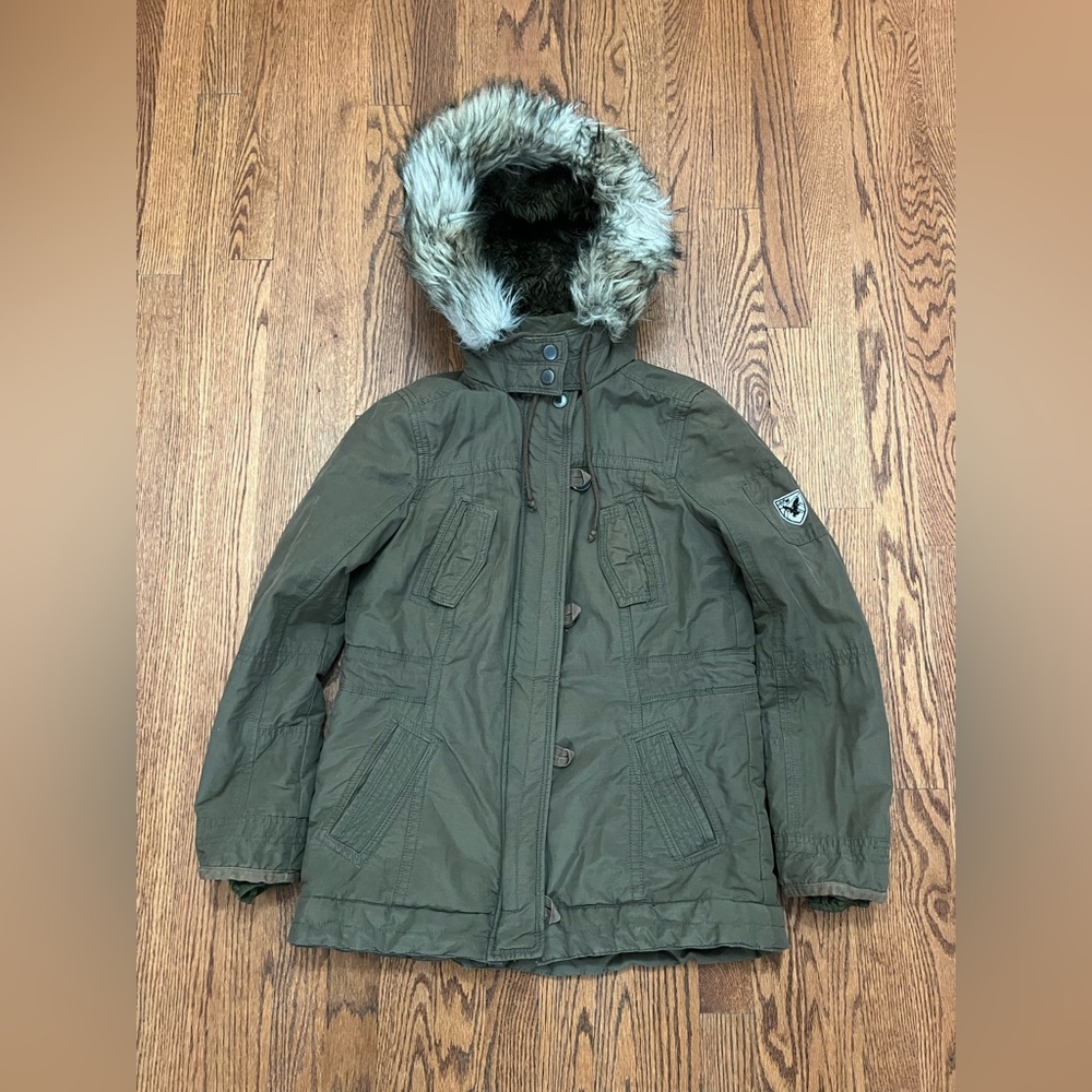 VTG American Eagle Jacket Military Parka Coat Fur Lined Medium Y2K